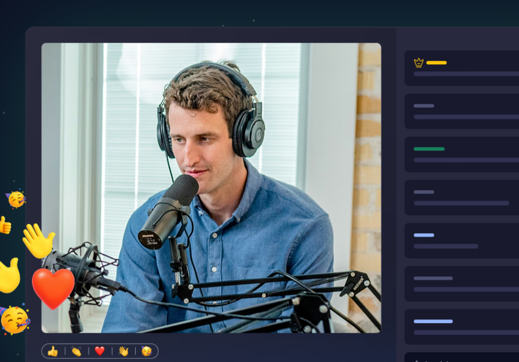Interface live Welya avec réactions et chat en temps réel